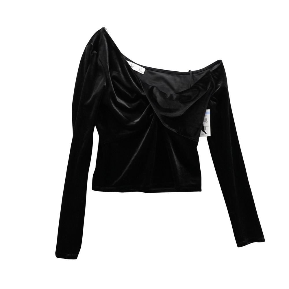 Elodie Womens Black Velvet‎ One Shoulder Long Sleeve Top XS NEW